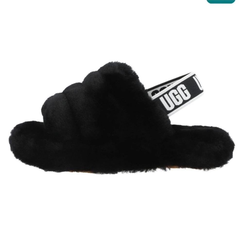 UGG Black Fluffy Slide Slippers